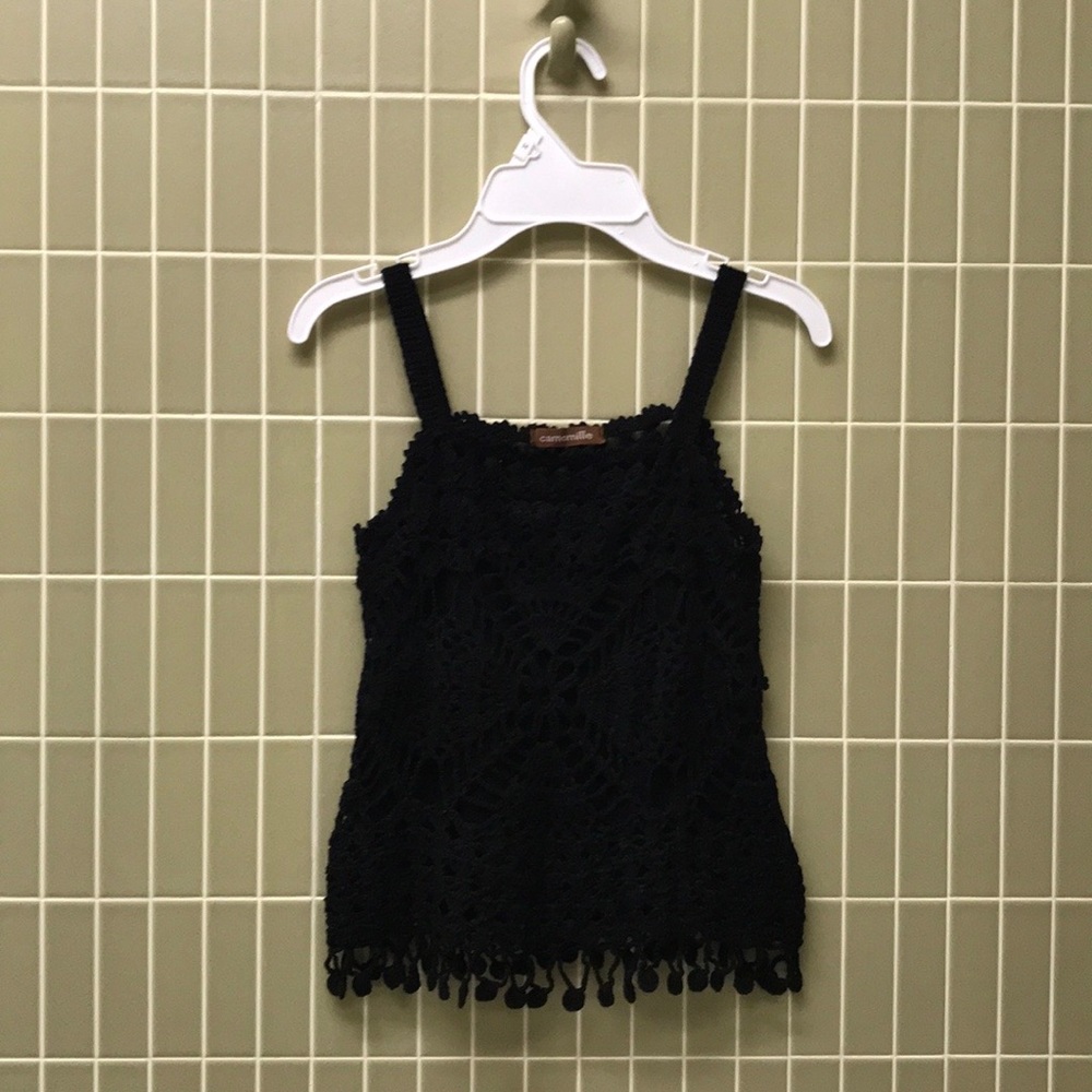 Girls Black Crochet Tank Top